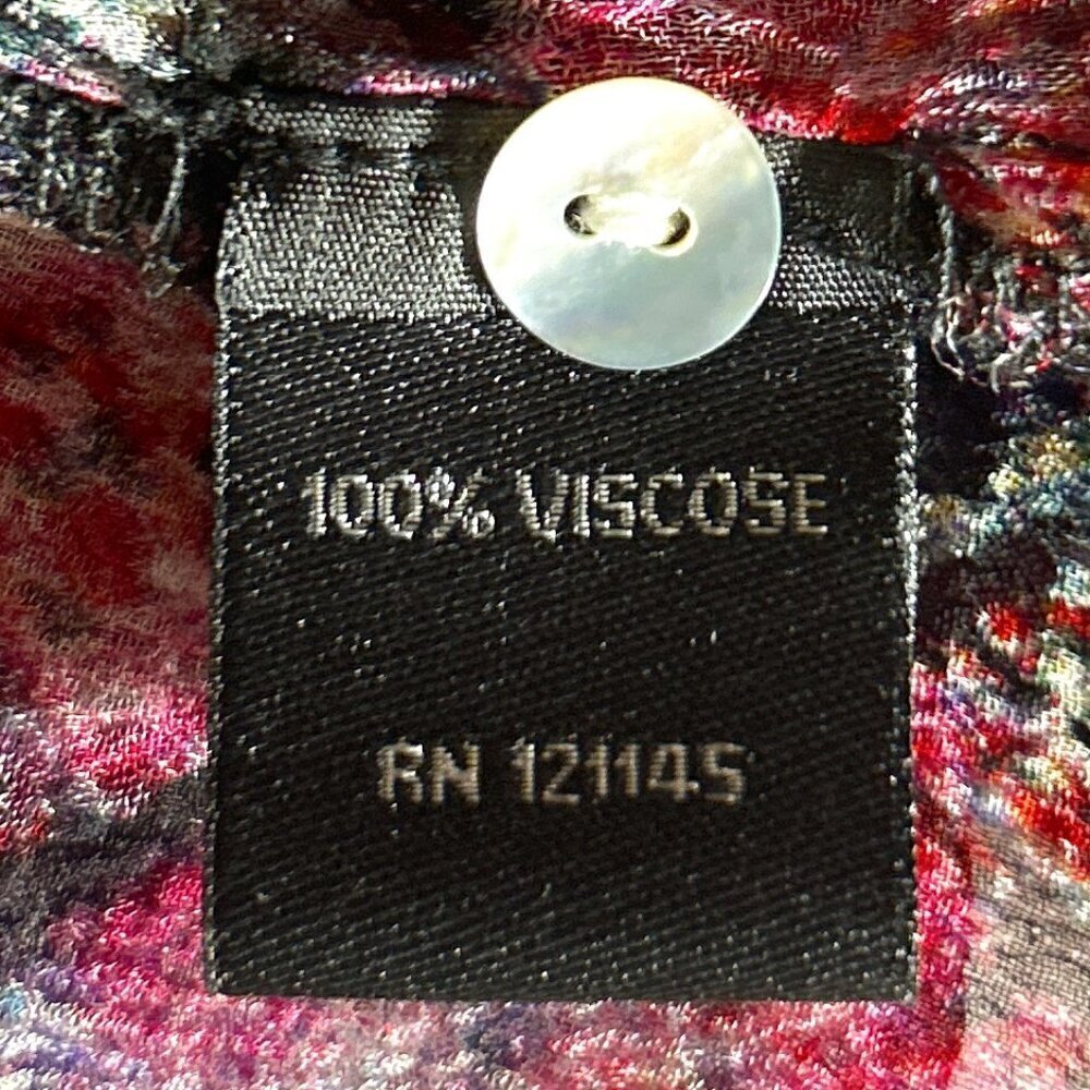 Casual Studio SZ M Navy /red abstract sheer button front blouse artsy graphic - Picture 6 of 9